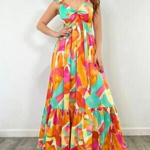 BOUTIQUE MULTI COLOR ADJUSTABLE STRAPE DRESS SIZE MED 1211